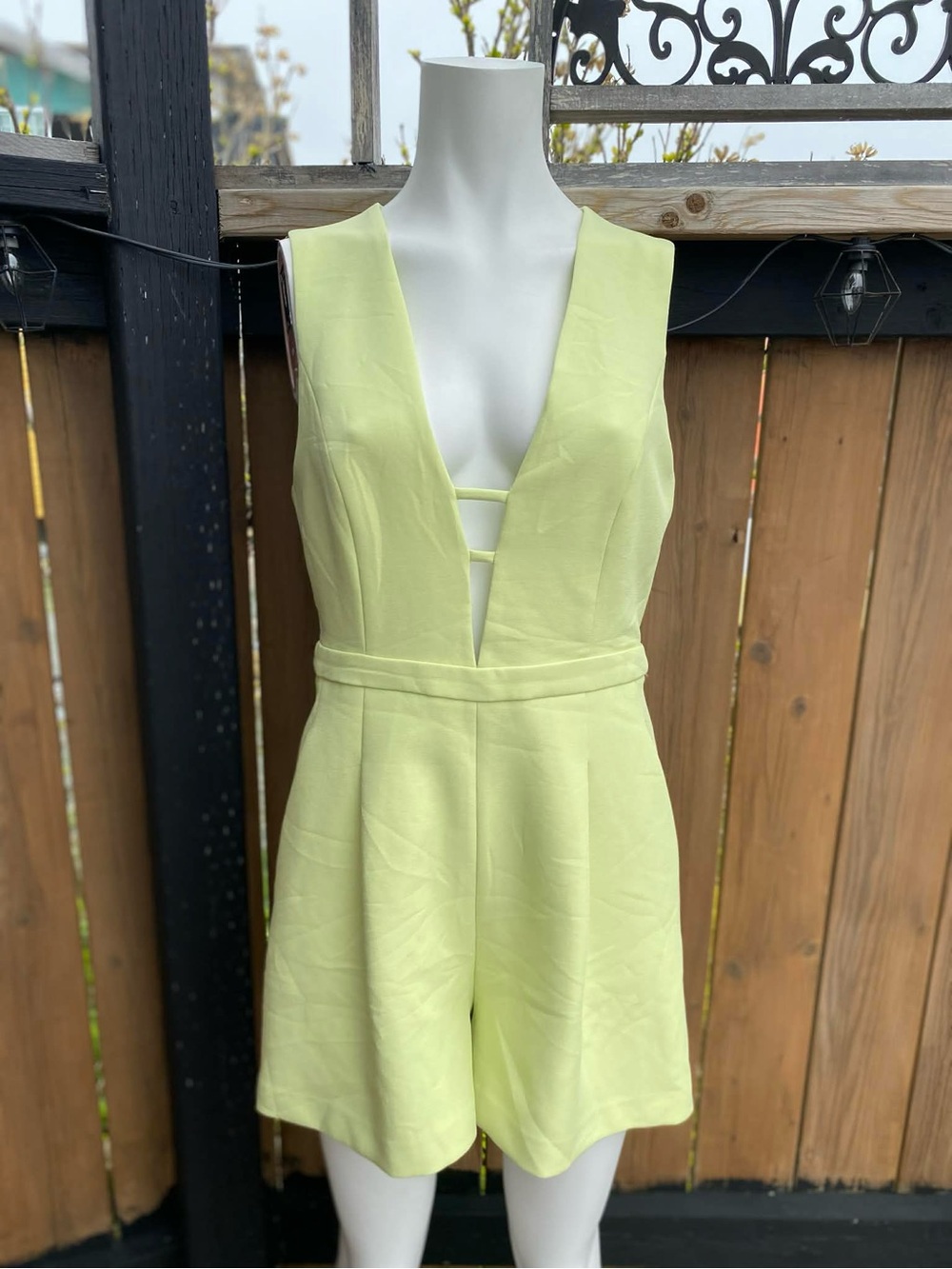BCBGMaxAzria Lemon Yellow Plunging V-Neck Romper